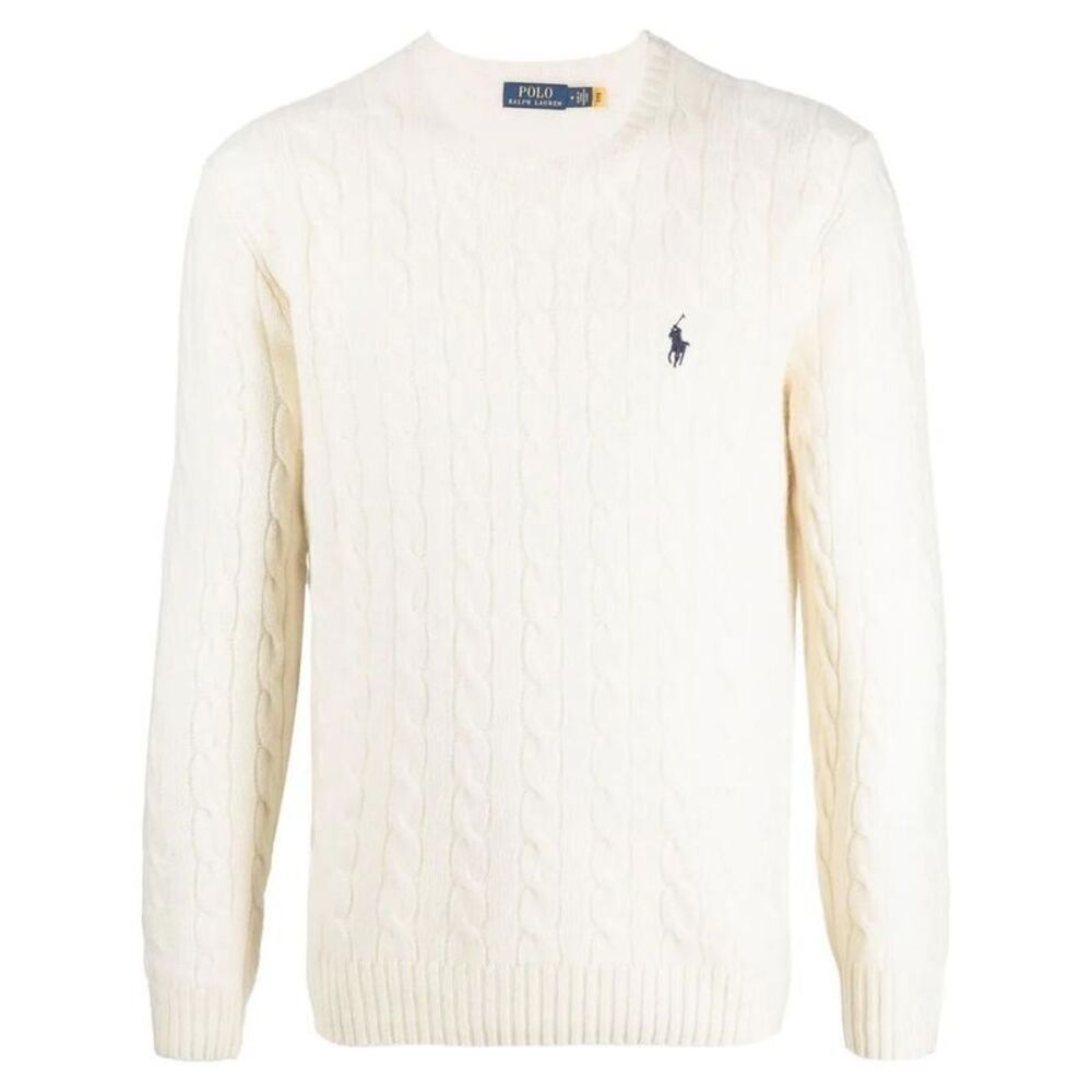 POLO RALPH LAUREN Cable Knit Crewneck Sweater Men WHITE Sweaters & Cardigans